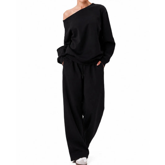Elevate Your Wardrobe with the 2026 Autumn Women's Minimalist Sloping Shoulder Long Sleeve Top and Wide Leg Trousers Co-Ord Set – The Perfect Casual Silky Outfit!