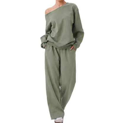 Elevate Your Wardrobe with the 2026 Autumn Women's Minimalist Sloping Shoulder Long Sleeve Top and Wide Leg Trousers Co-Ord Set – The Perfect Casual Silky Outfit!