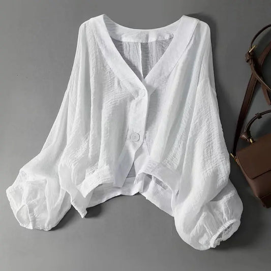 Elevate Your Summer Style with Our Women's Lightweight Short Jacket – Sheer Sun Protection Blouse with Long Sleeves