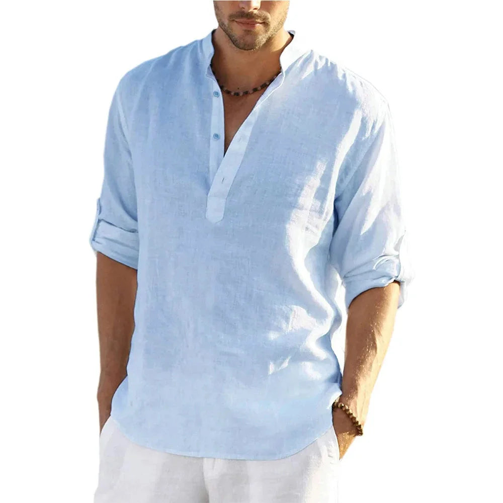 Stylish Men’s Long-Sleeved Casual Beach Shirt - Perfect for Every Season!
