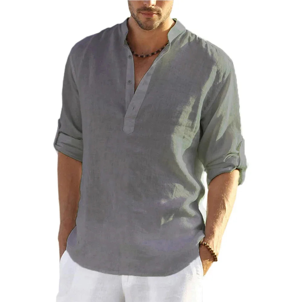 Stylish Men’s Long-Sleeved Casual Beach Shirt - Perfect for Every Season!