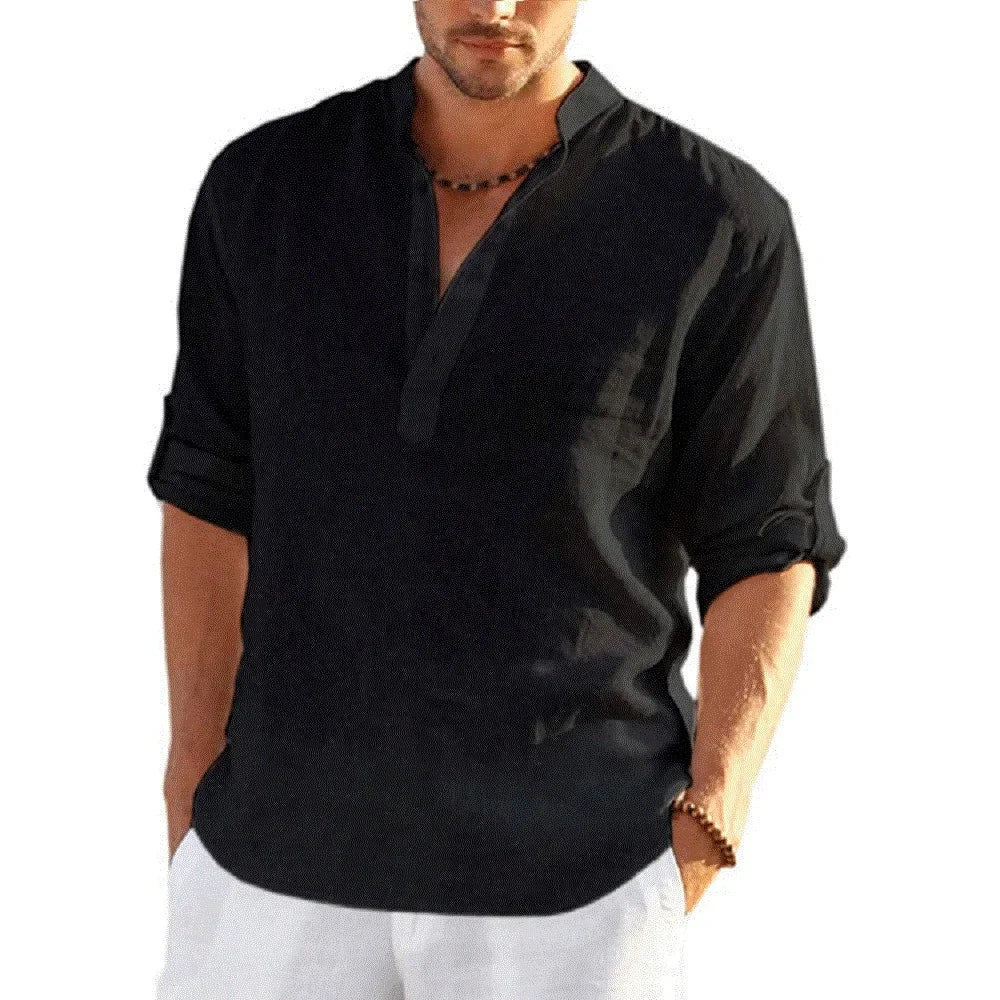 Stylish Men’s Long-Sleeved Casual Beach Shirt - Perfect for Every Season!