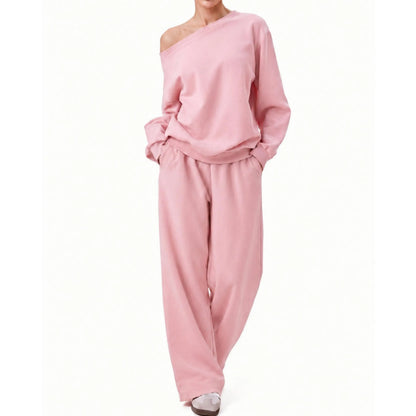 Elevate Your Wardrobe with the 2026 Autumn Women's Minimalist Sloping Shoulder Long Sleeve Top and Wide Leg Trousers Co-Ord Set – The Perfect Casual Silky Outfit!